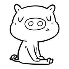cartoon content pig meditating