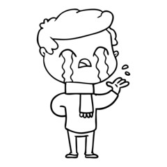 cartoon man crying wearing winter scarf