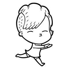 cartoon squinting girl running