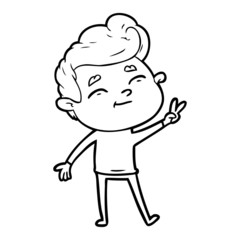 happy cartoon man giving a peace sign
