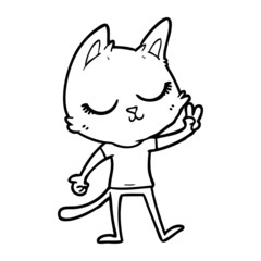calm cartoon cat giving peace sign