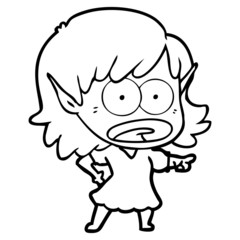 cartoon shocked elf girl pointing