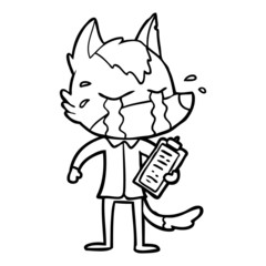 cartoon crying wolf wearing work clothes
