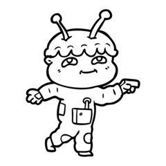 friendly cartoon spaceman pointing