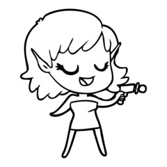 happy cartoon space girl with ray gun