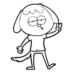 cartoon tired dog giving peace sign