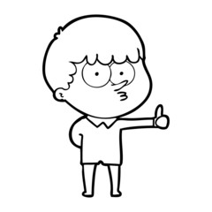 Obraz premium cartoon curious boy giving thumbs up sign