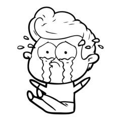 cartoon crying man sat on floor