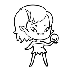 cartoon friendly vampire girl with skull