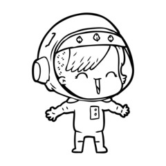 cartoon laughing astronaut girl 