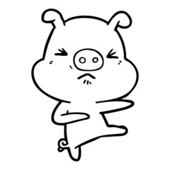 cartoon angry pig kicking out