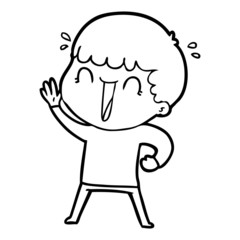 laughing cartoon man waving