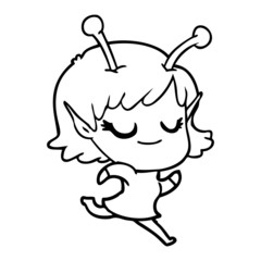 smiling alien girl cartoon running