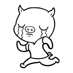 cartoon pig crying running away