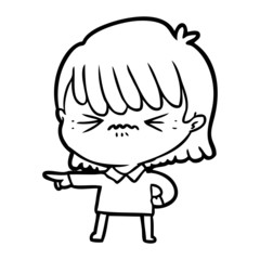 annoyed cartoon girl making accusation