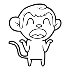 shouting cartoon monkey shrugging shoulders