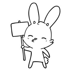 curious bunny cartoon with placard