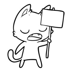 talking cat cartoon with placard