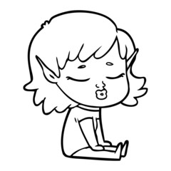 pretty cartoon elf girl sitting