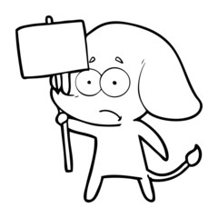 cartoon unsure elephant with protest sign