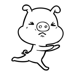 cartoon annoyed pig running