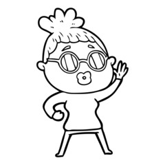 cartoon waving woman wearing sunglasses