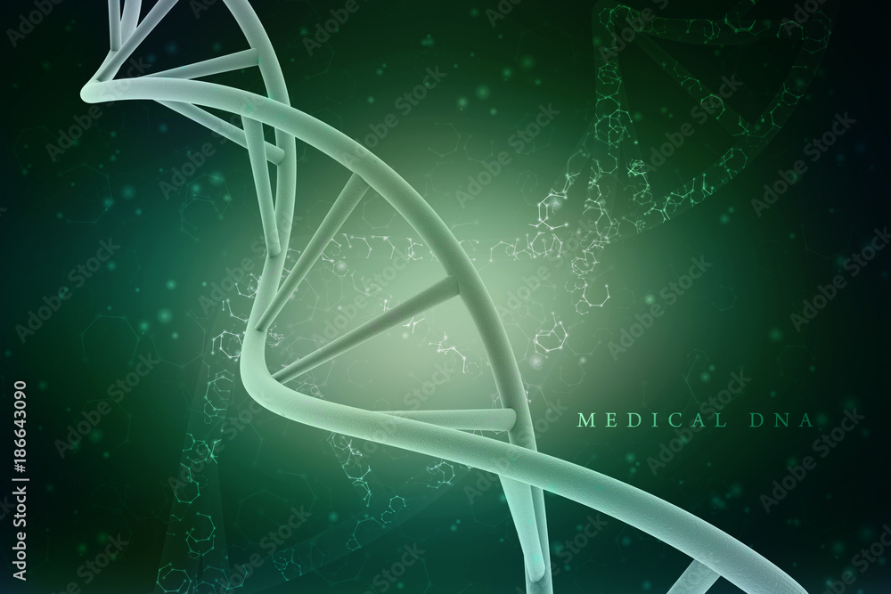 Poster 3d render of dna structure, abstract background