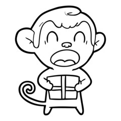 shouting cartoon monkey carrying christmas gift