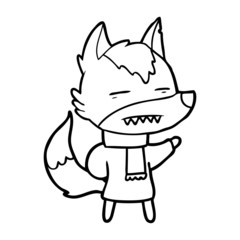 cartoon wolf in winter clothes