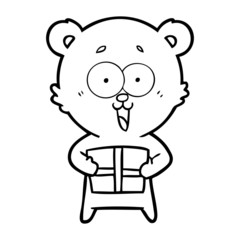 laughing teddy  bear with christmas present