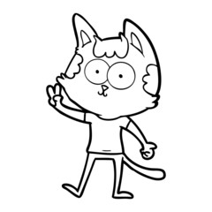 happy cartoon cat giving peace sign