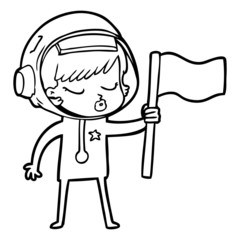 cartoon pretty astronaut girl planting flag