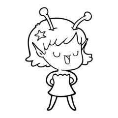 happy alien girl cartoon
