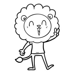 laughing lion giving peace sign