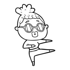 cartoon dancing woman wearing sunglasses