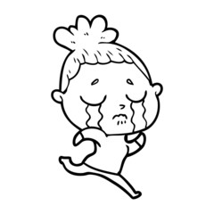 cartoon crying woman running away