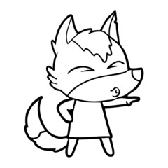 cartoon wolf girl whistling and pointing