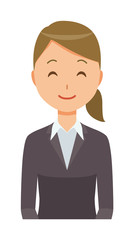 A business woman in a suit is smiling