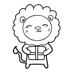 cartoon lion with christmas present
