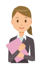 A business woman in a suit has a file