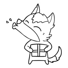 howling wolf with christmas present