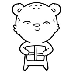 happy cartoon bear with gift