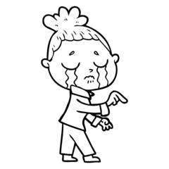 cartoon crying woman pointing
