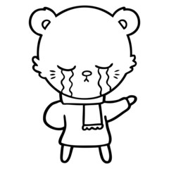 crying cartoon bear wearing winter clothes