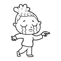 cartoon crying woman pointing