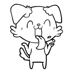cartoon panting dog shrugging shoulders