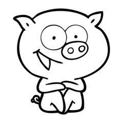 Obraz na płótnie Canvas cheerful sitting pig cartoon