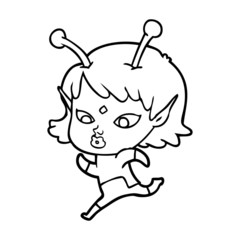 Fototapeta premium pretty cartoon alien girl running