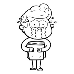 cartoon crying man holding book