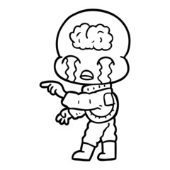 cartoon big brain alien crying and pointing